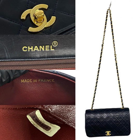 CHANEL Shoulder Bag lambskin Navy Matrasse