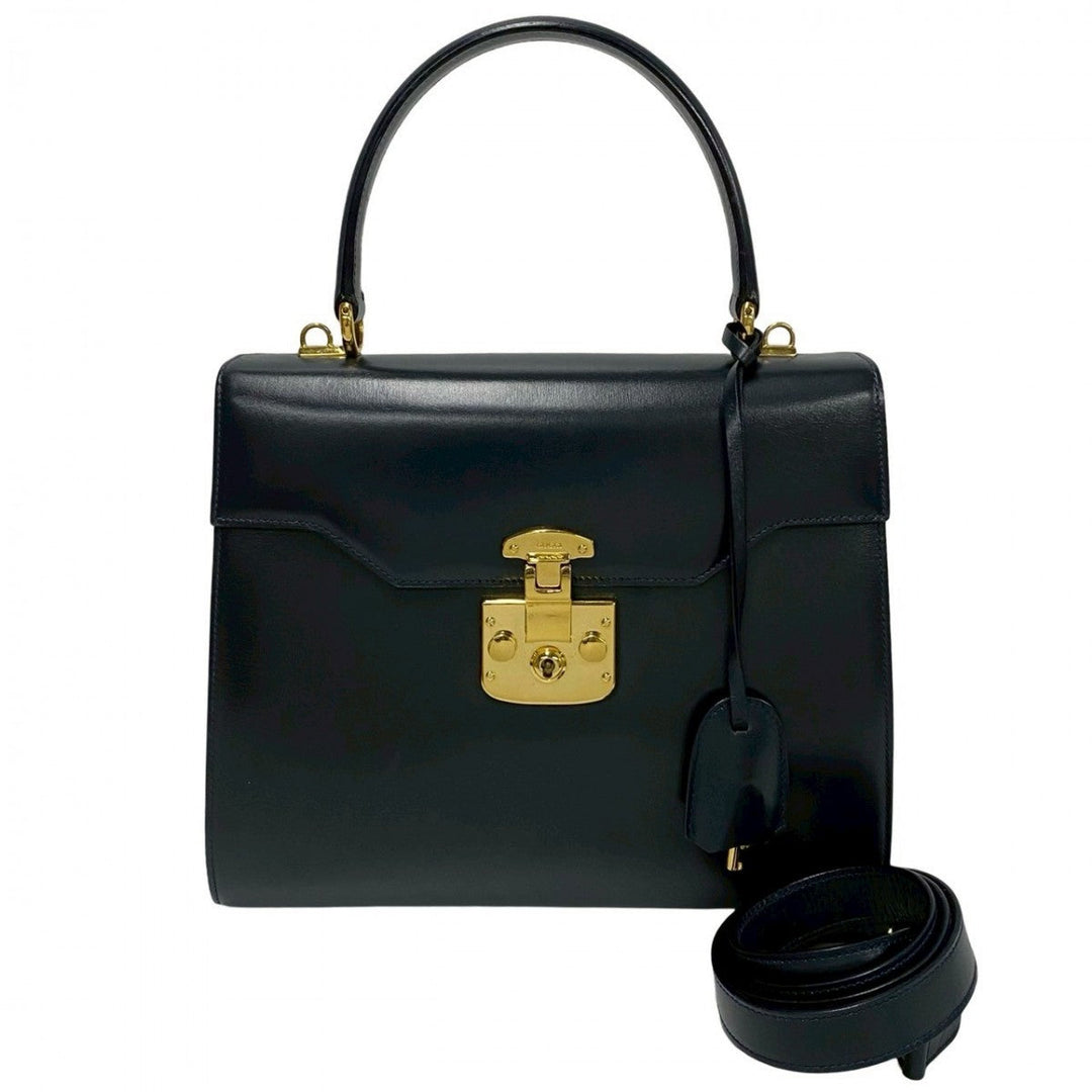 GUCCI Shoulder Bag leather Navy Ready lock