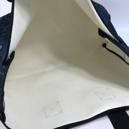 HERMES Tote Bag canvas Navy Shoulder Bag Shoulder Bag Leopard leopard leopard Women Used Authentic