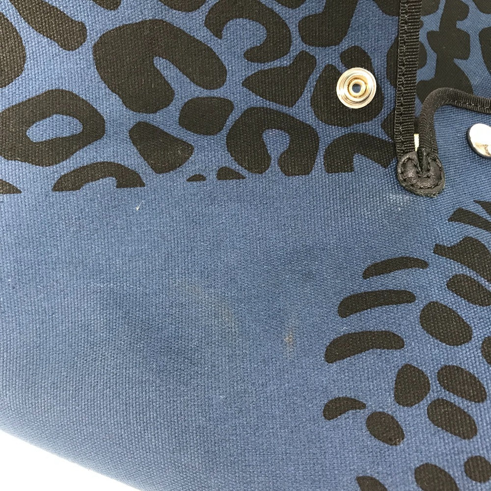 HERMES Tote Bag canvas Navy Shoulder Bag Shoulder Bag Leopard leopard leopard Women Used Authentic