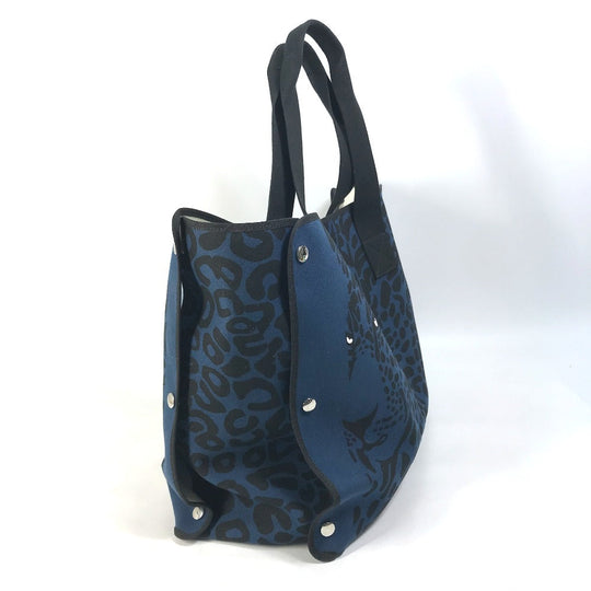 HERMES Tote Bag canvas Navy Shoulder Bag Shoulder Bag Leopard leopard leopard Women Used Authentic