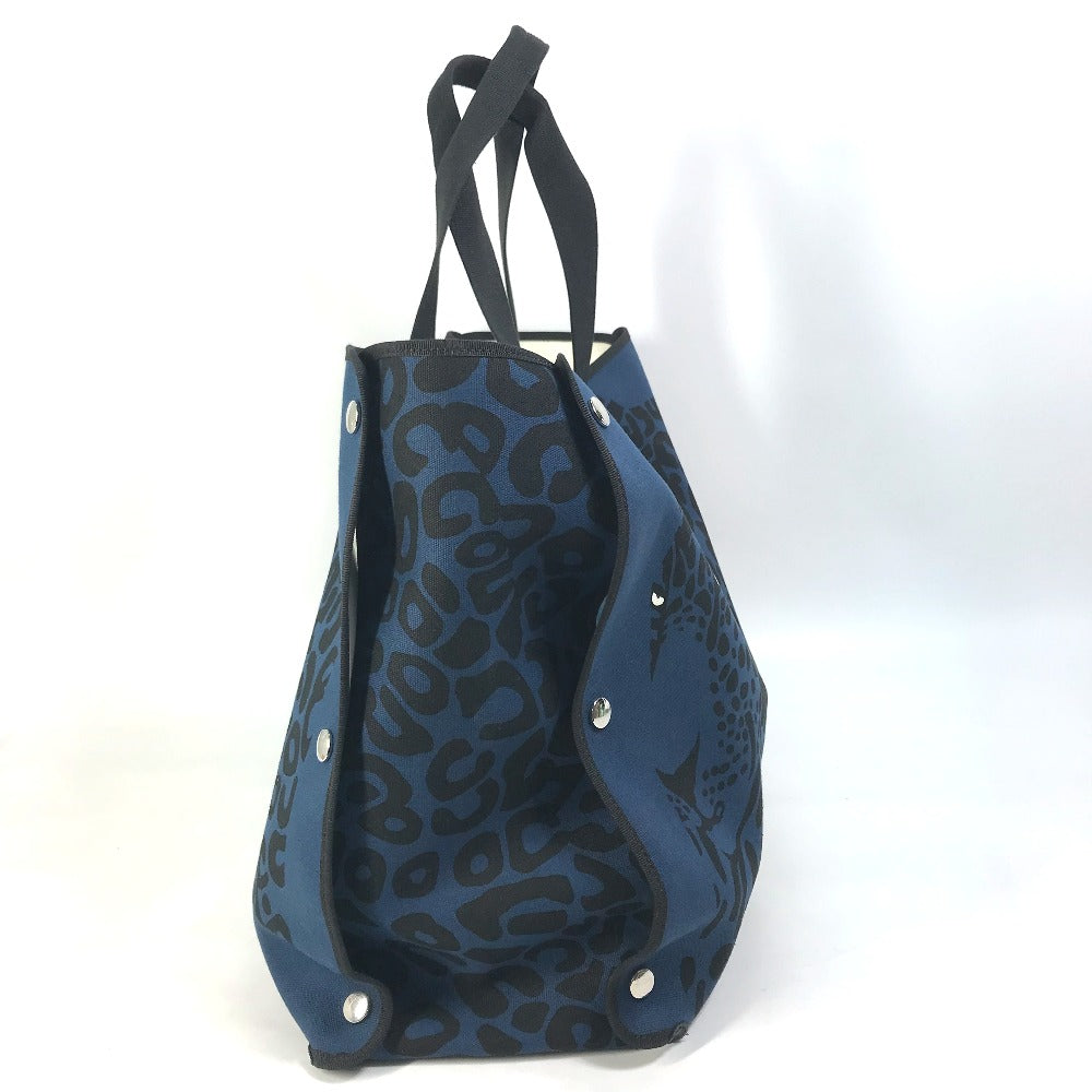 HERMES Tote Bag canvas Navy Shoulder Bag Shoulder Bag Leopard leopard leopard Women Used Authentic