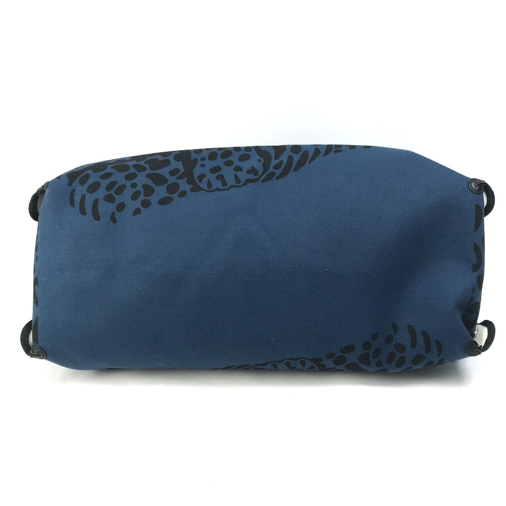HERMES Tote Bag canvas Navy Shoulder Bag Shoulder Bag Leopard leopard leopard Women Used Authentic