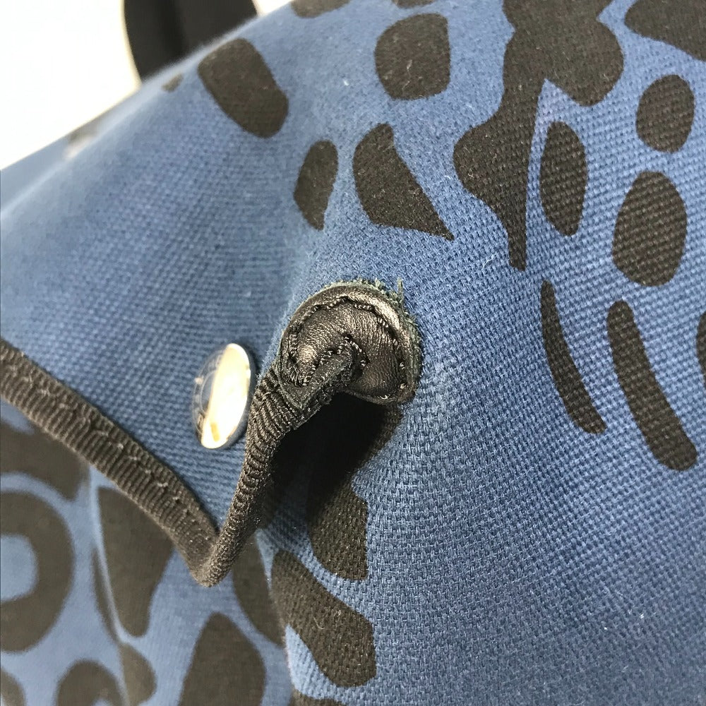 HERMES Tote Bag canvas Navy Shoulder Bag Shoulder Bag Leopard leopard leopard Women Used Authentic