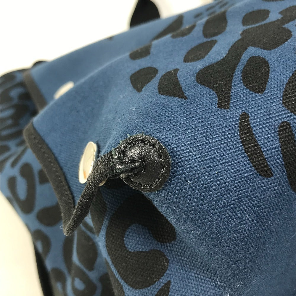 HERMES Tote Bag canvas Navy Shoulder Bag Shoulder Bag Leopard leopard leopard Women Used Authentic