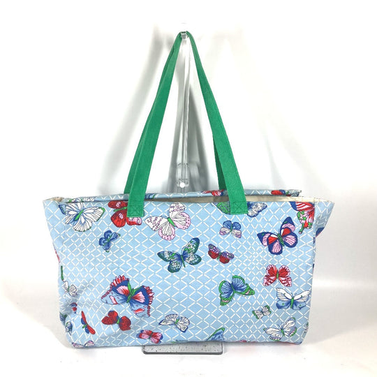 HERMES Tote Bag canvas blue vintage butterfly Women Used Authentic