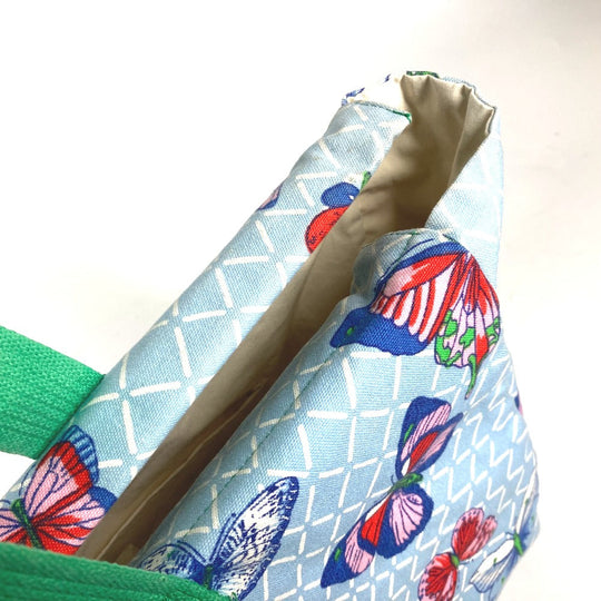 HERMES Tote Bag canvas blue vintage butterfly Women Used Authentic