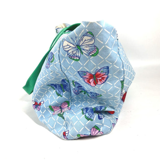 HERMES Tote Bag canvas blue vintage butterfly Women Used Authentic