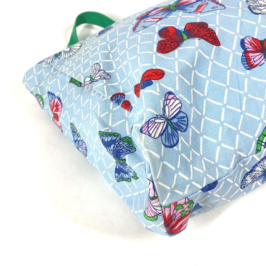 HERMES Tote Bag canvas blue vintage butterfly Women Used Authentic