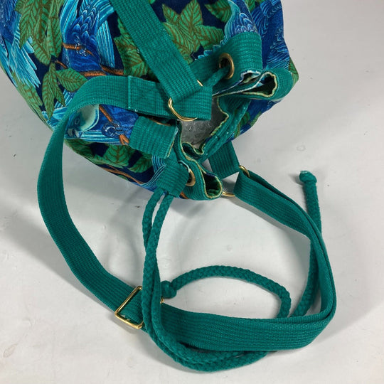 HERMES Shoulder Bag canvas green Bird pattern Women Used Authentic