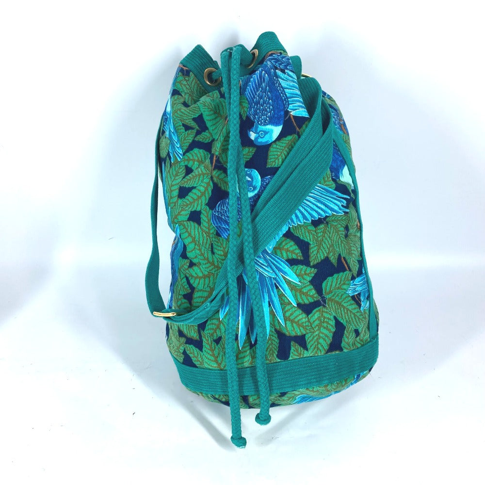 HERMES Shoulder Bag canvas green Bird pattern Women Used Authentic