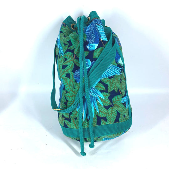 HERMES Shoulder Bag canvas green Bird pattern Women Used Authentic