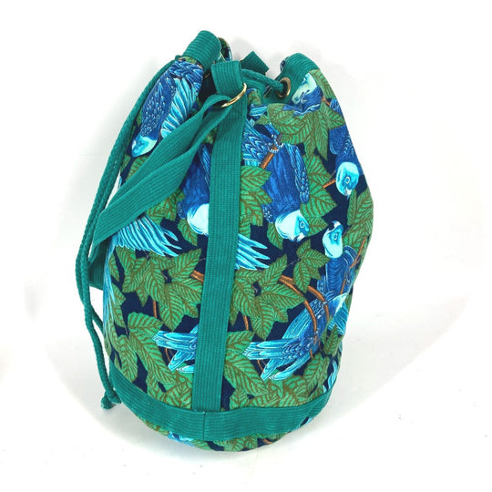 HERMES Shoulder Bag canvas green Bird pattern Women Used Authentic