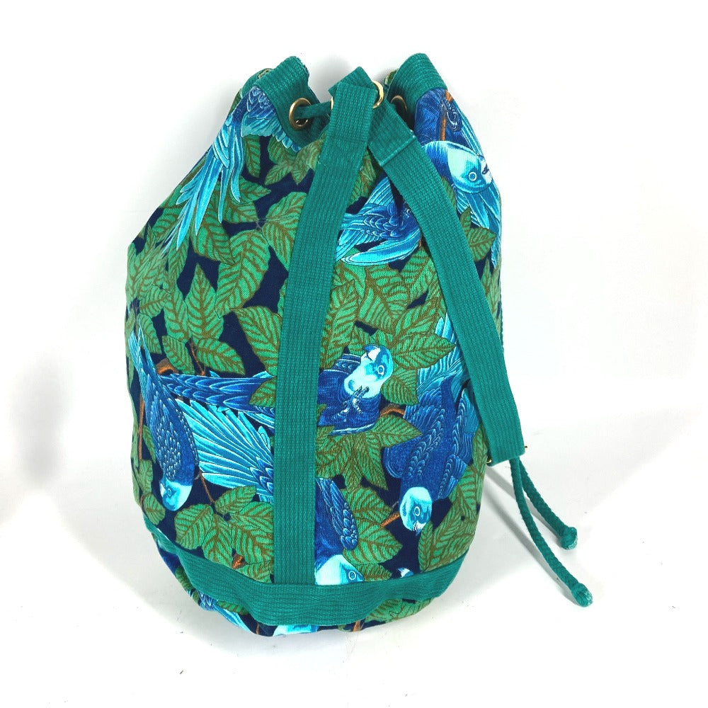 HERMES Shoulder Bag canvas green Bird pattern Women Used Authentic