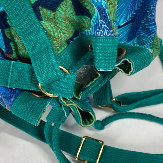HERMES Shoulder Bag canvas green Bird pattern Women Used Authentic