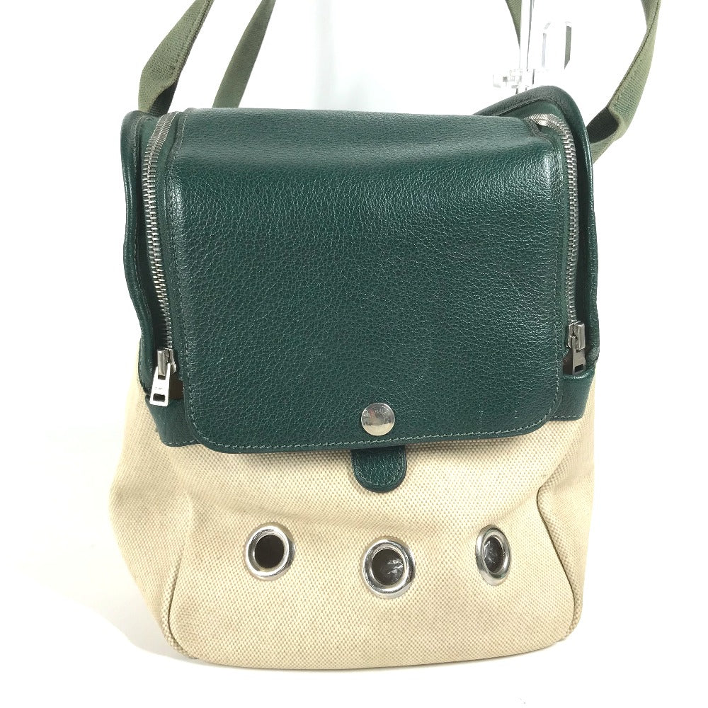 HERMES Shoulder Bag Leather , Leather/Coated Canvas beige Dog Dog Bag Sac de Transport pour Chien unisex(Unisex) Used Authentic
