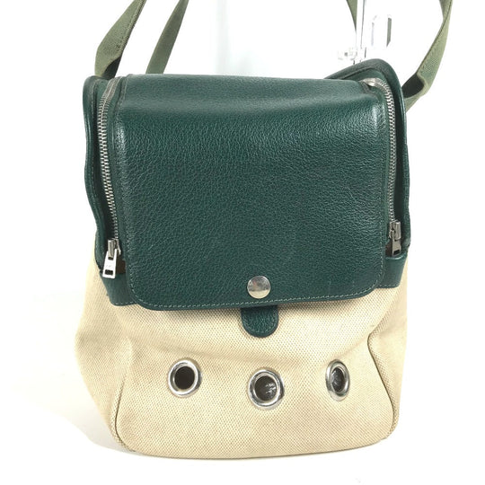 HERMES Shoulder Bag Leather , Leather/Coated Canvas beige Dog Dog Bag Sac de Transport pour Chien unisex(Unisex) Used Authentic