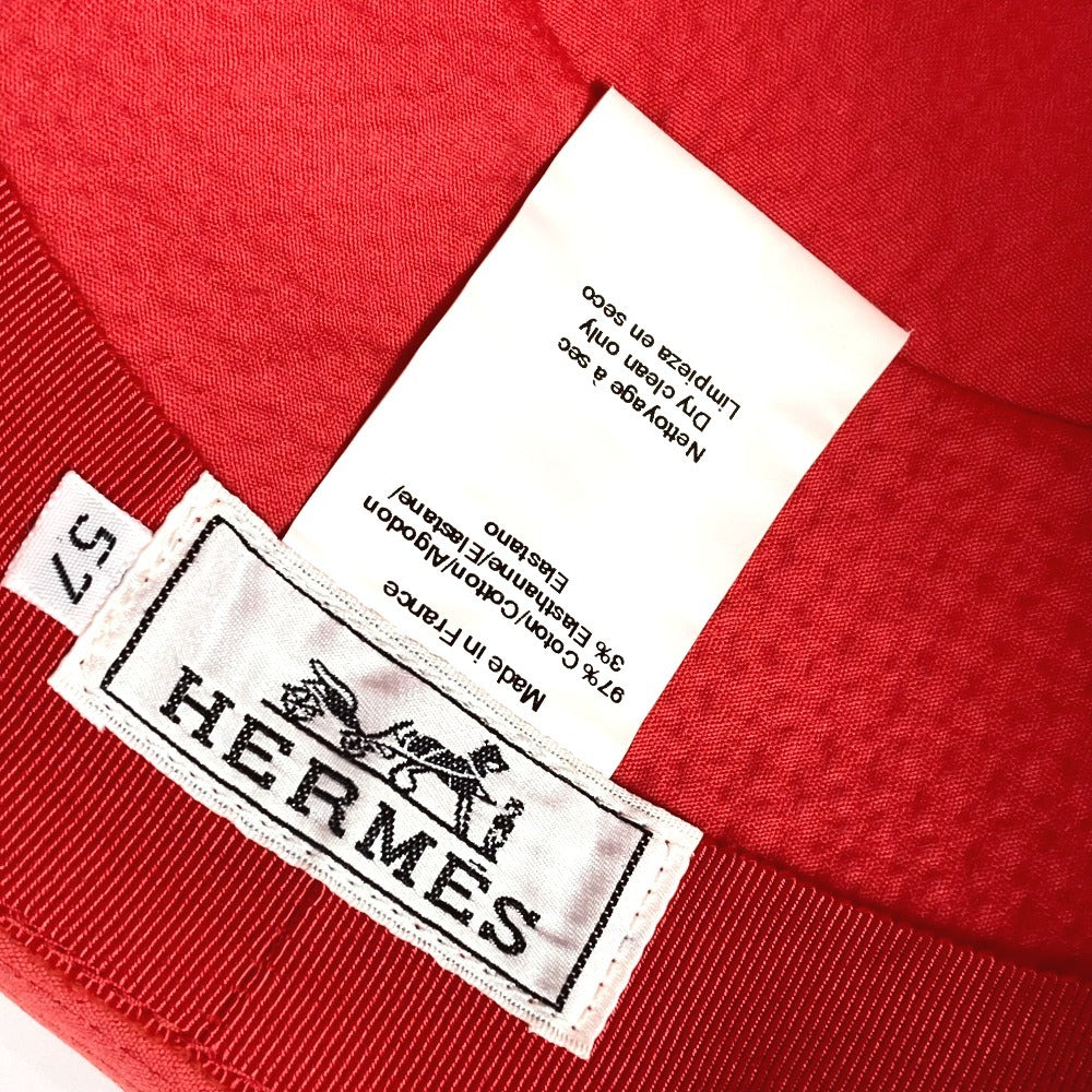 HERMES hat cotton Red Panama unisex(Unisex) 57 Used Authentic