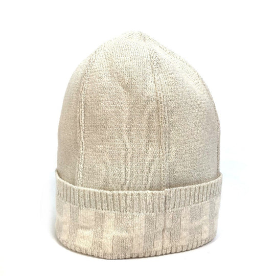 HERMES Knit hat cashmere Beige type apparel Glitter logo Women LA Used Authentic
