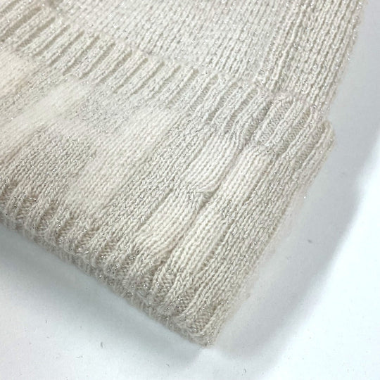 HERMES Knit hat cashmere Beige type apparel Glitter logo Women LA Used Authentic