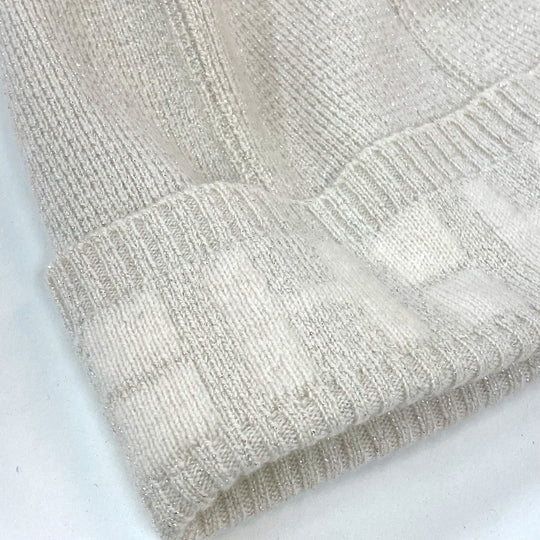 HERMES Knit hat cashmere Beige type apparel Glitter logo Women LA Used Authentic