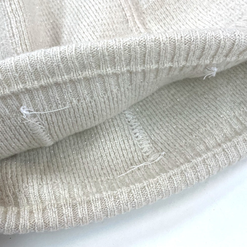 HERMES Knit hat cashmere Beige type apparel Glitter logo Women LA Used Authentic