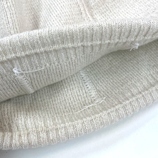HERMES Knit hat cashmere Beige type apparel Glitter logo Women LA Used Authentic