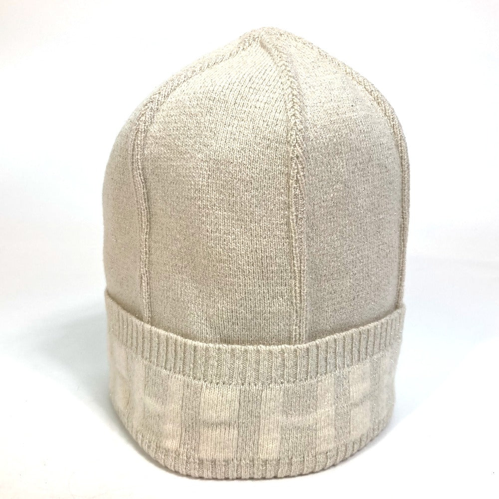 HERMES Knit hat cashmere Beige type apparel Glitter logo Women LA Used Authentic