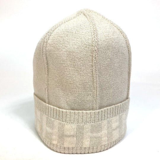HERMES Knit hat cashmere Beige type apparel Glitter logo Women LA Used Authentic
