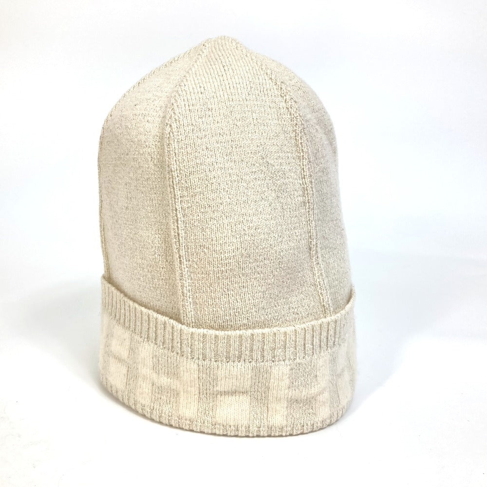 HERMES Knit hat cashmere Beige type apparel Glitter logo Women LA Used Authentic