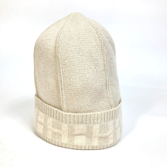 HERMES Knit hat cashmere Beige type apparel Glitter logo Women LA Used Authentic