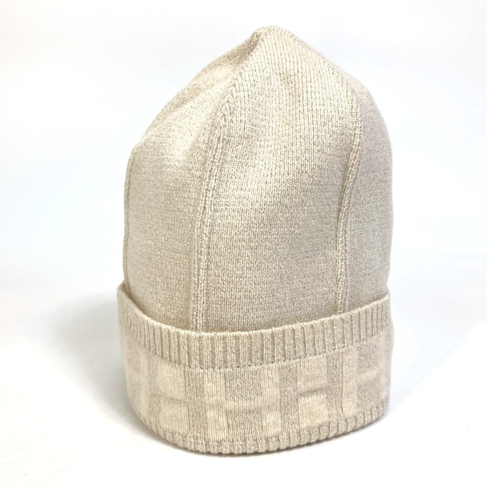 HERMES Knit hat cashmere Beige type apparel Glitter logo Women LA Used Authentic