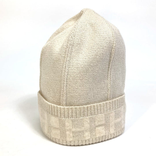 HERMES Knit hat cashmere Beige type apparel Glitter logo Women LA Used Authentic