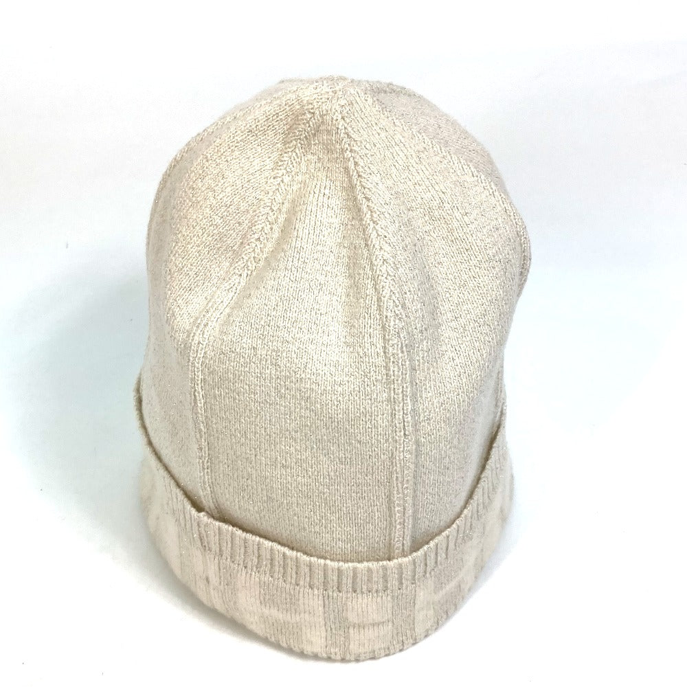 HERMES Knit hat cashmere Beige type apparel Glitter logo Women LA Used Authentic