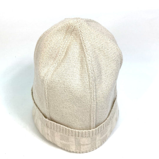 HERMES Knit hat cashmere Beige type apparel Glitter logo Women LA Used Authentic