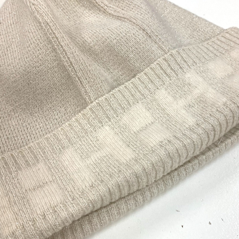 HERMES Knit hat cashmere Beige type apparel Glitter logo Women LA Used Authentic