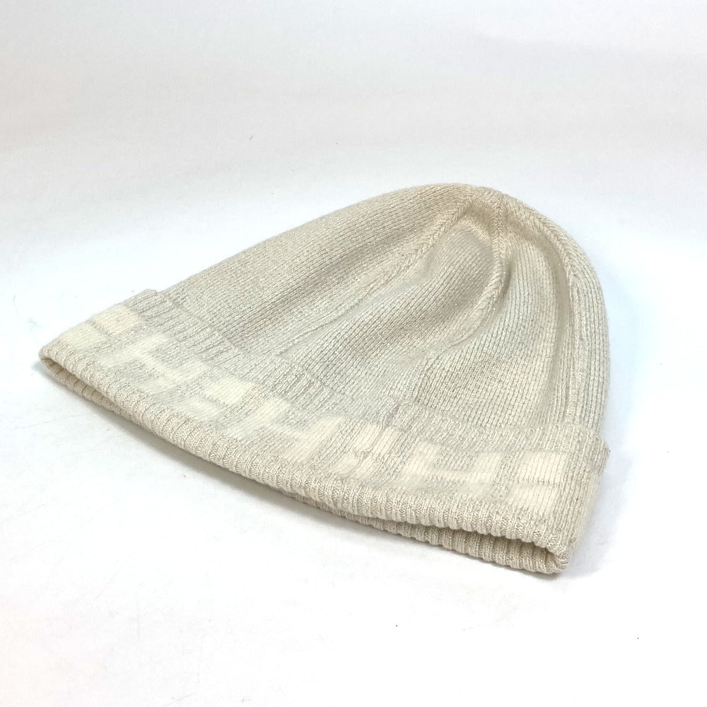 HERMES Knit hat cashmere Beige type apparel Glitter logo Women LA Used Authentic