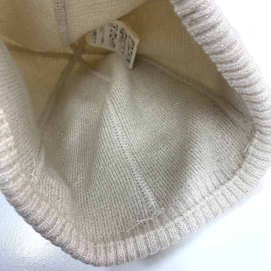 HERMES Knit hat cashmere Beige type apparel Glitter logo Women LA Used Authentic