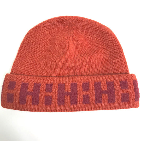 HERMES Knit hat Cashmere, Nylon, Polyester Orange Beanie knit cap Beanie unisex(Unisex) Used Authentic