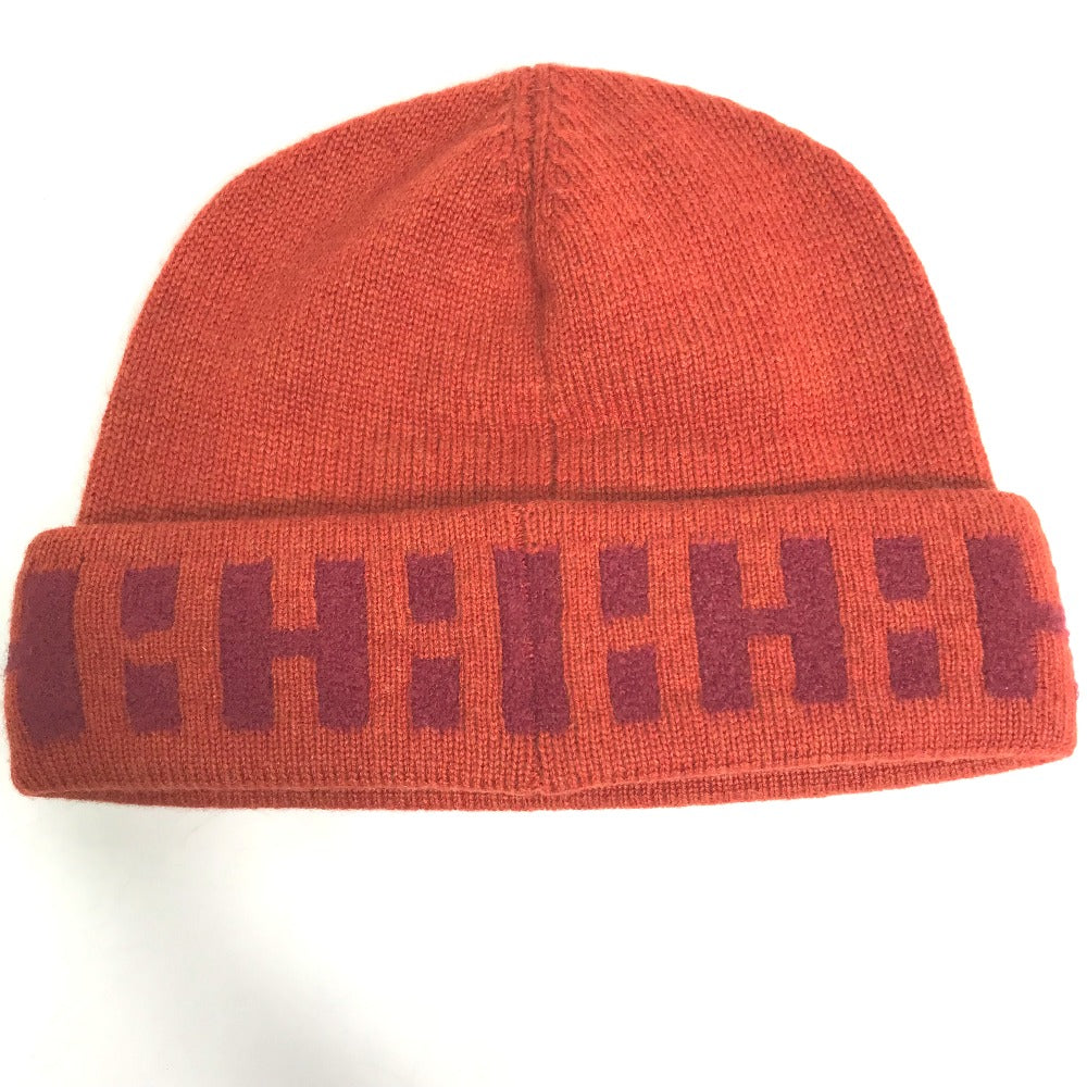 HERMES Knit hat Cashmere, Nylon, Polyester Orange Beanie knit cap Beanie unisex(Unisex) Used Authentic