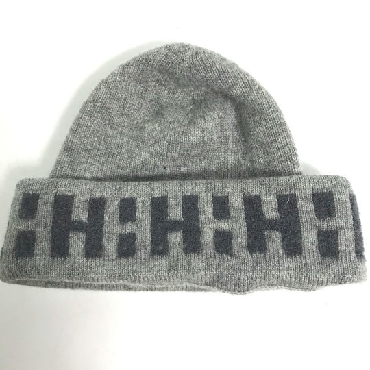 HERMES Knit hat Cashmere, Nylon, Polyester gray Beanie knit cap Beanie unisex(Unisex) Used Authentic