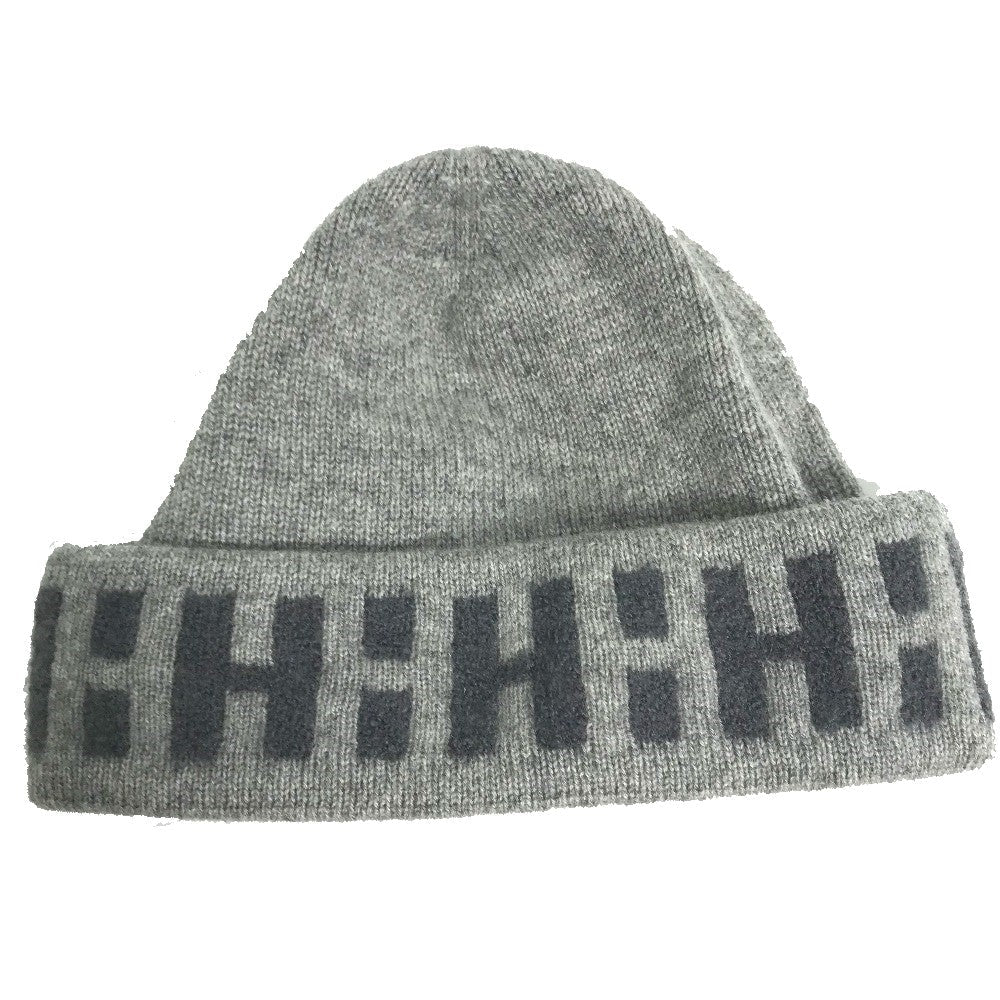 HERMES Knit hat Cashmere, Nylon, Polyester gray Beanie knit cap Beanie unisex(Unisex) Used Authentic