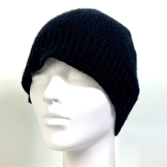 HERMES Knit hat cashmere black Beanie Beanie mens L Used Authentic