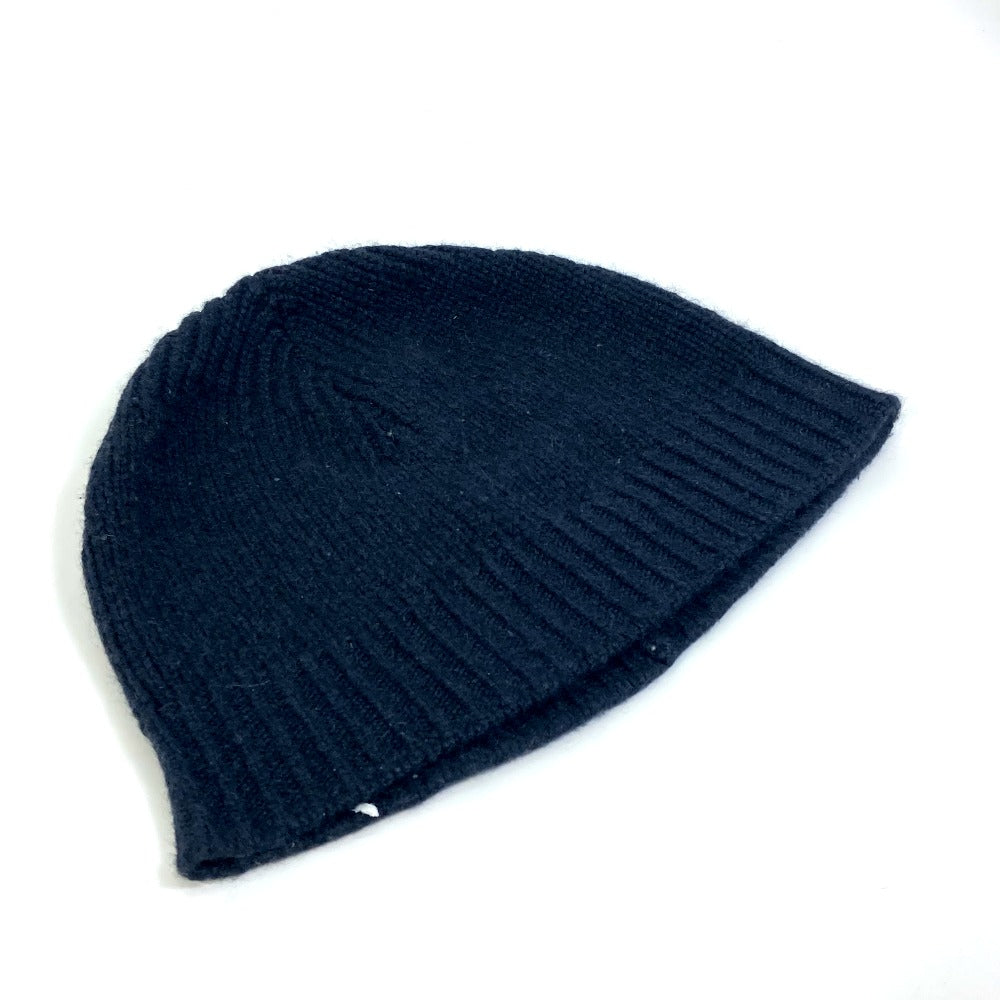 HERMES Knit hat cashmere black Beanie Beanie mens L Used Authentic