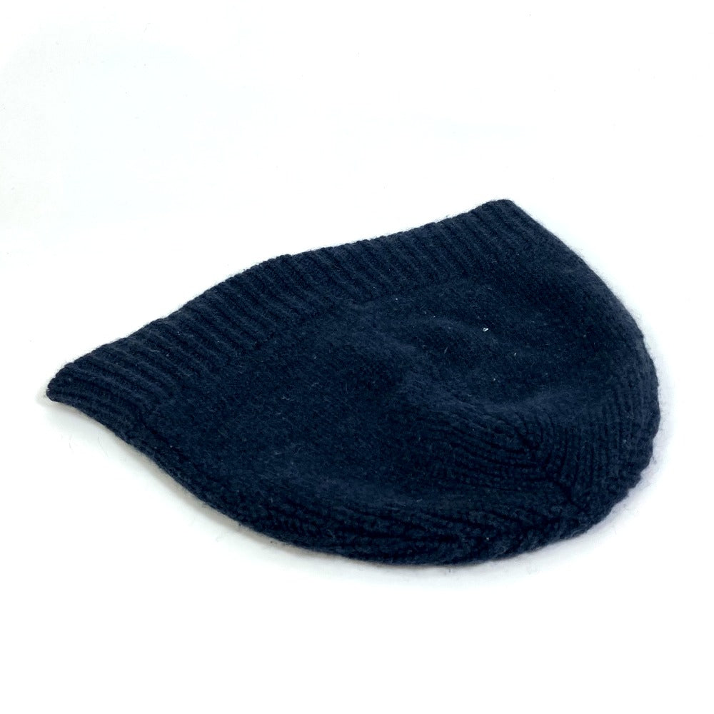 HERMES Knit hat cashmere black Beanie Beanie mens L Used Authentic