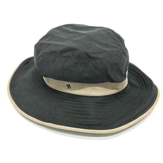 HERMES hat Nylon, suede gray H logo mens 57 Used Authentic