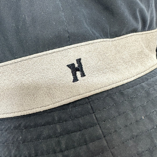 HERMES hat Nylon, suede gray H logo mens 57 Used Authentic