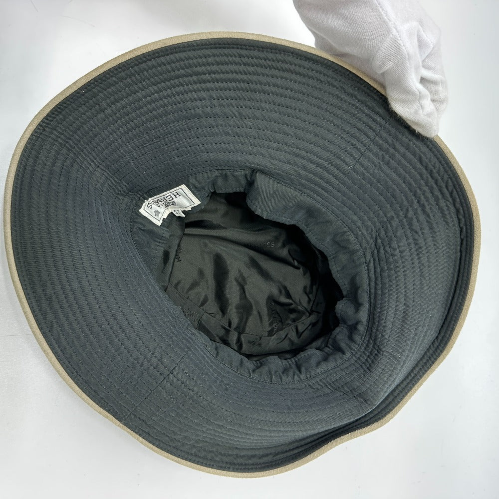 HERMES hat Nylon, suede gray H logo mens 57 Used Authentic