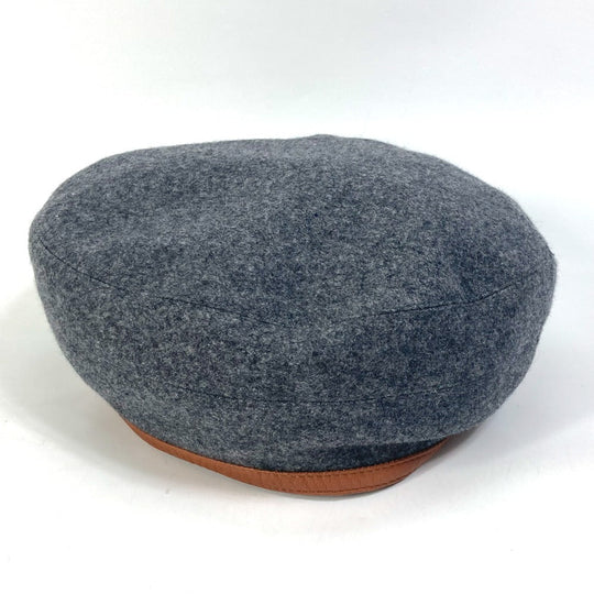 HERMES beret cashmere gray Serie button Women 58 Used Authentic