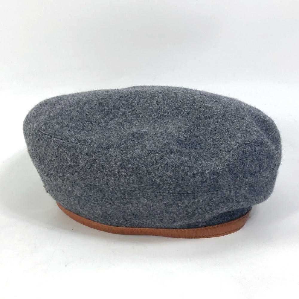 HERMES beret cashmere gray Serie button Women 58 Used Authentic